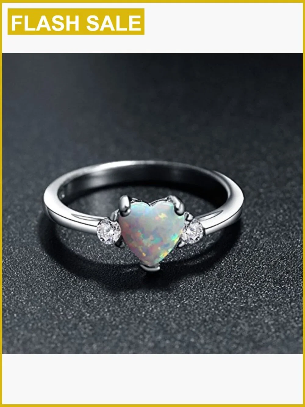 925 Sterling Silver Heart Opal Engagement Promise Band Ring